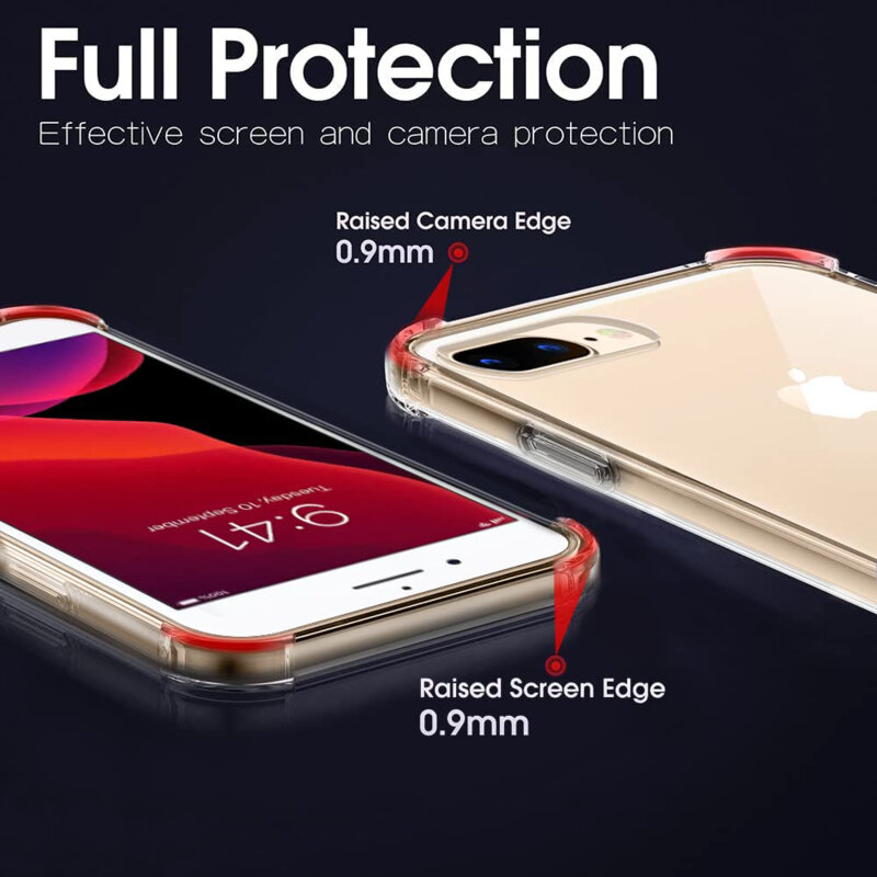 Husa protectie Mat-Tech compatibila cu iPhone 7 Plus / 8 Plus, Colturi anti-drop, Decupaje Precise, Rezistenta la impact, Margini ridicate pentru protectia ecranului, Transparenta