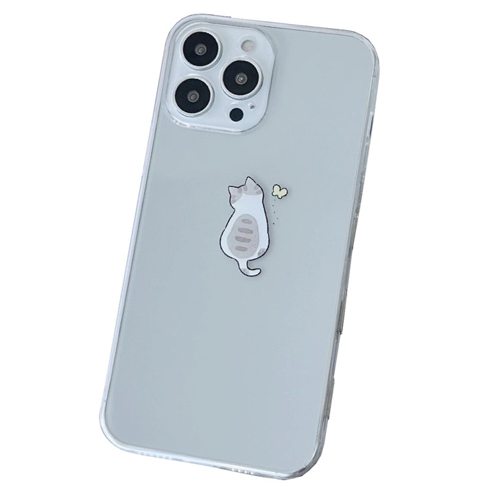 Husa din silicon transparent cu pisicuta, Compatibila iPhone 14 Pro