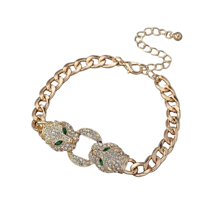 Bratara aurie, cu zale, pietre si cap de pantera, Lungime: 21 cm, Penny C7