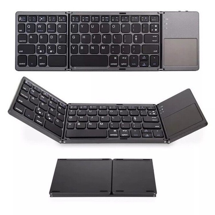 Mini tastatura BT Farrot B033 portabila reincarcabila, pliabila, pentru iPad, telefon mobil, desktop, laptop, gri