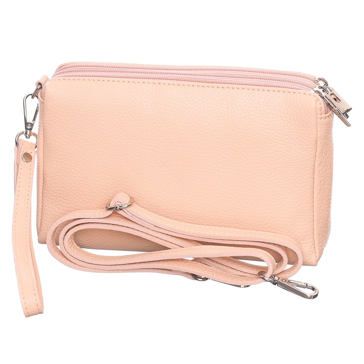 Női táska, púder, bőr, 23,5 x 14 x 6 cm