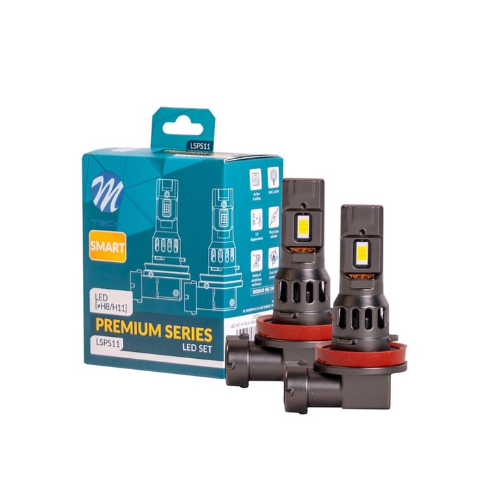 Set 2 x Bec LED, M-Tech, HB3, Racire activa, 6000 K, 70 W