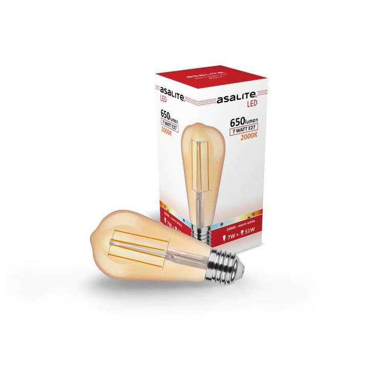 Asalite LED Izzó ST64 filament E27 7W 2000K (650 lumen)