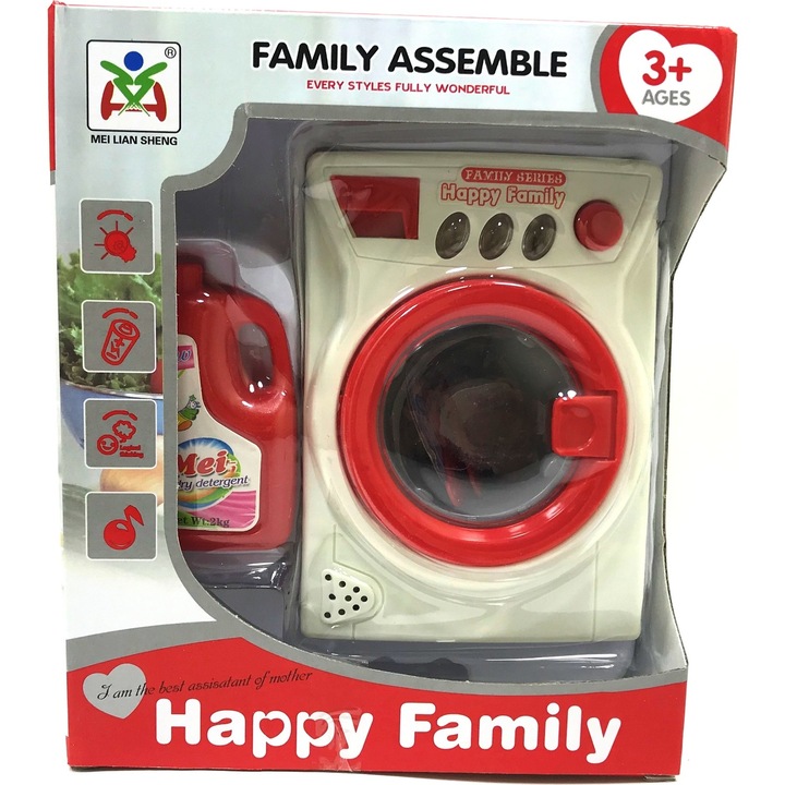 Jucărie mosógép, elemes, műanyag, fehér/piros, 14 cm, Dalimag