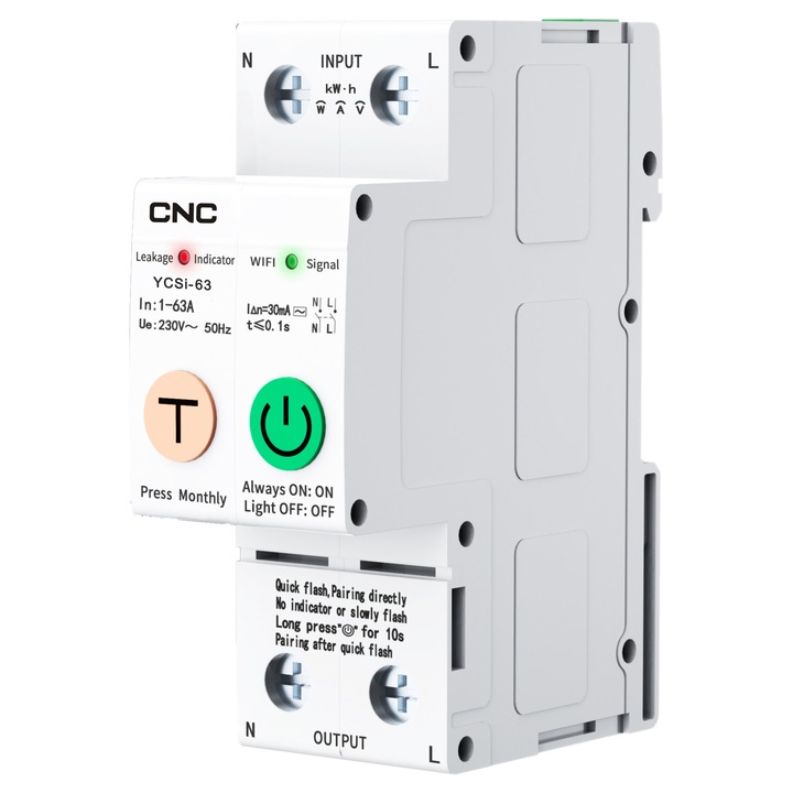 Автоматичен предпазител, 1A-63A, ZigBee, Tuya/Smartlife, 2 полюса, 1P+N, мониторинг на консумацията, съвместим с Google Home и Alexa, модел YCSi-63ZJP-2P-63A