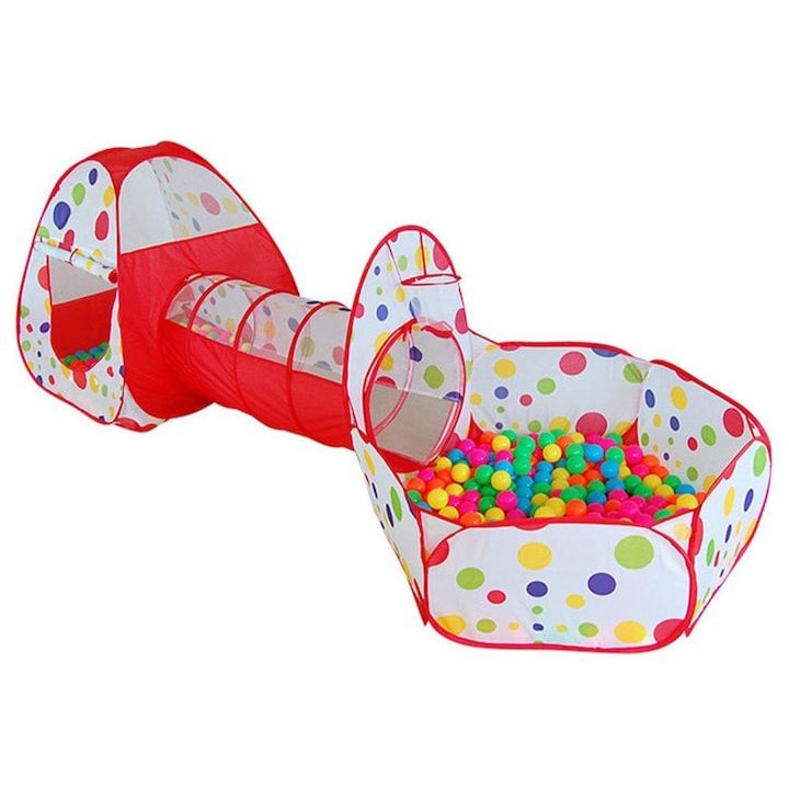 Loc de joaca 3 in 1 ideal pentru copii multicolor, format din cort, tunel intermedia si piscina, Promerco®️