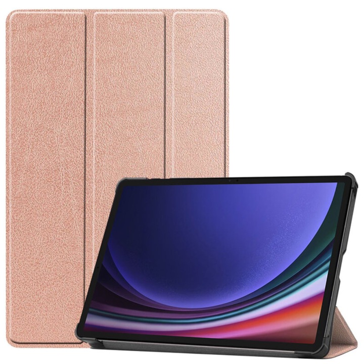 Samsung Galaxy Tab S9/S9 FE, FoldPro, állvány típusú, ökológiai bőr, rózsa arany kompatibilis táblagéphez készült tok
