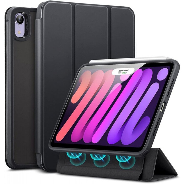 Калъф flip cover за таблет, съвместим с Apple iPad Mini 6 2021, Rebound Hybrid, магнитен захват на стойката, екологична кожа, черен