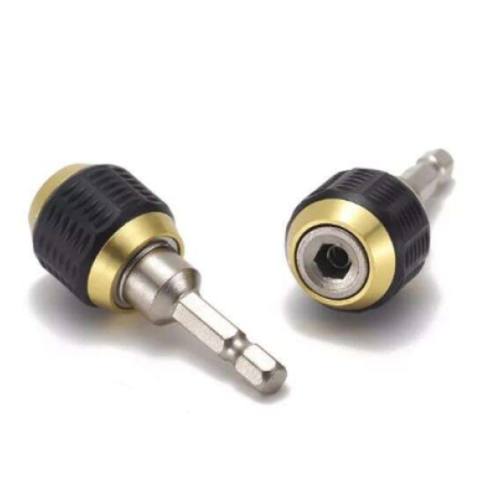 Adaptor pentru burghiu MIROXA ® Easyin, 60 mm x 24 mm x 6, 3 mm, otel carbon, aluminiu, plastic, negru, auriu, argintiu