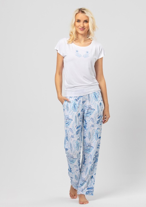 Pijamale de dama KEY visoza/elastan albastru/alb, Alb/Albastru