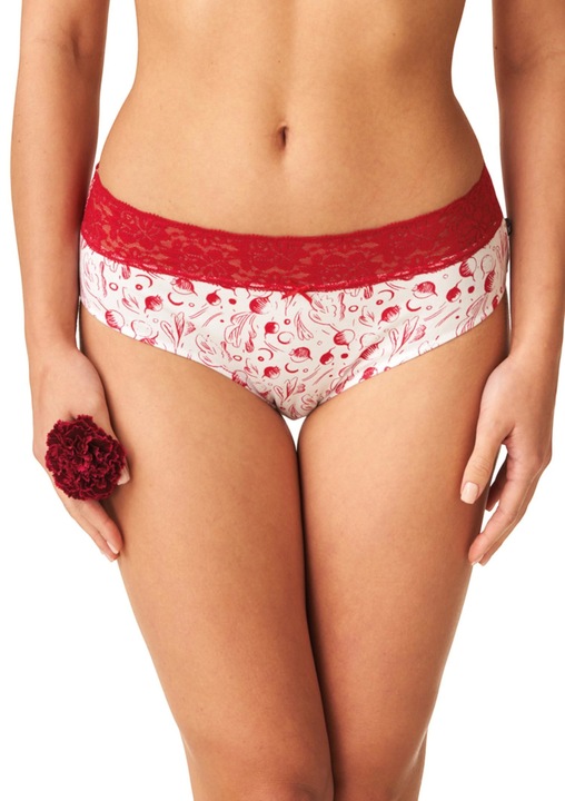 2 pár KEY midi bikini bugyi készlet, pamut csipkével, Piros