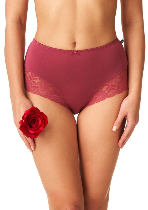 Set 2 perechi chiloti maxi bikini KEY, talie inalta, Visiniu