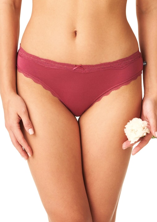 Set 2 perechi chiloti mini bikini KEY, talie joasa, dantela, bambus, negru