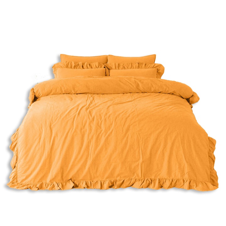 Set lenjerie de pat Darymex LIMONADE, bumbac 100%, cu falban, 200x220cm + 2x(70x80cm), gri