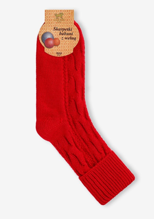 Sosete dama CERBER, colectia Babuni, splot zakardowy, lana, rosu, Rosu