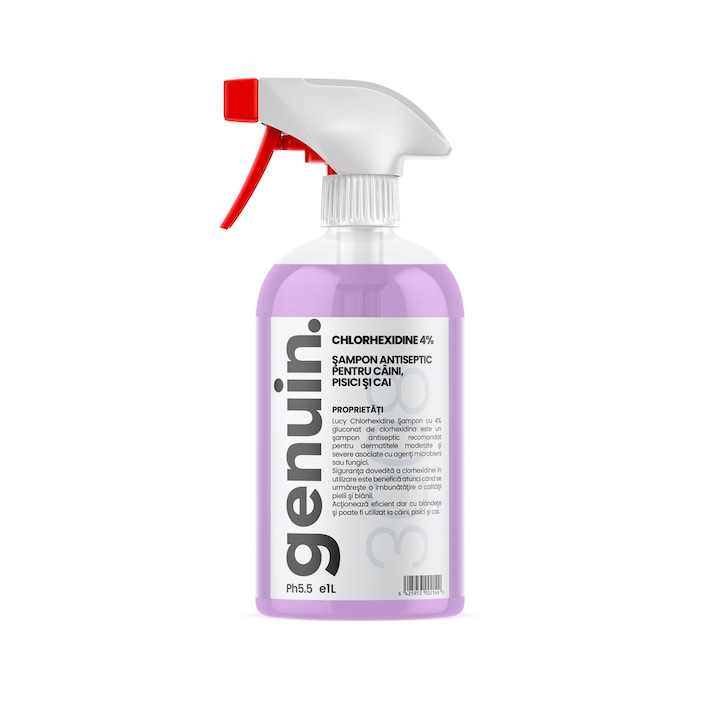 Sampon Antiseptic pentru Caini, Pisici si Cai, Chlorhexidine 4%, Flacon 1L cu pulverizator