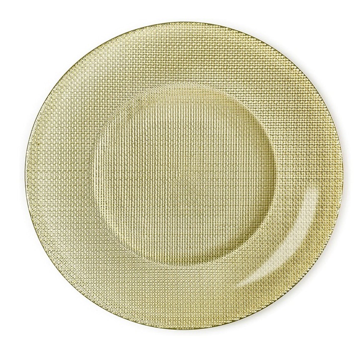 Farfurie eleganta din sticla Pufo Luxury pentru desert si aperitive, 31 cm, auriu– rafinament si stil la fiecare masa