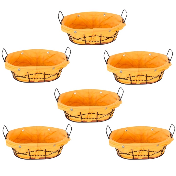 Set 6 cosuri paine ovale RAKI, 25x20x8cm, din metal si panza, galbene
