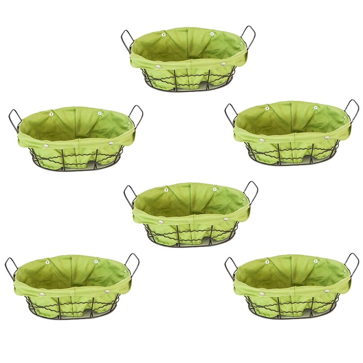 Set 6 cosuri paine ovale RAKI, 25x20x8cm, din metal si panza, verzi