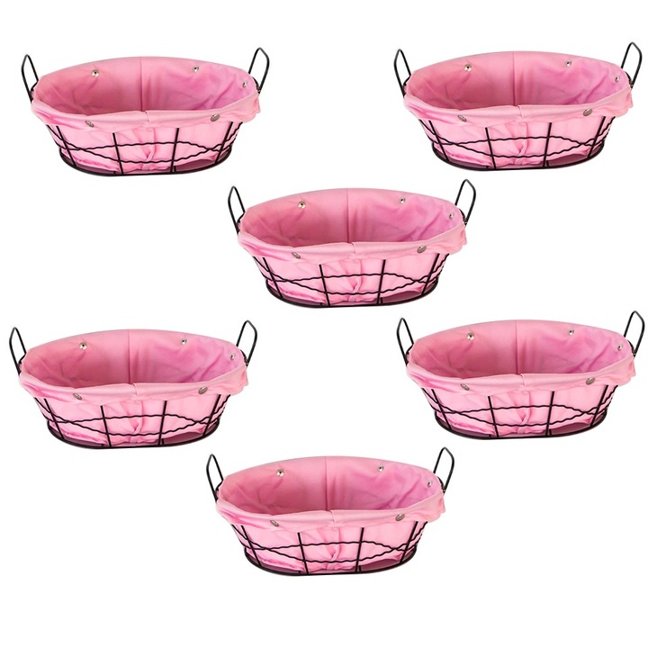 Set 6 cosuri paine ovale RAKI, 25x20x8cm, din metal si panza, roz