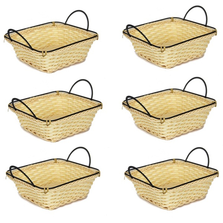 Set 6 cosuri servire paine/fructe/legume patrate RAKI, 18x18xh7cm, poliratan, cu manere metal, crem