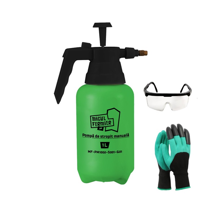 Pompa de stropit manuala, capacitate 1L, greutate 0.27Kg, presiune 2bar, 3 Accesorii, Verde