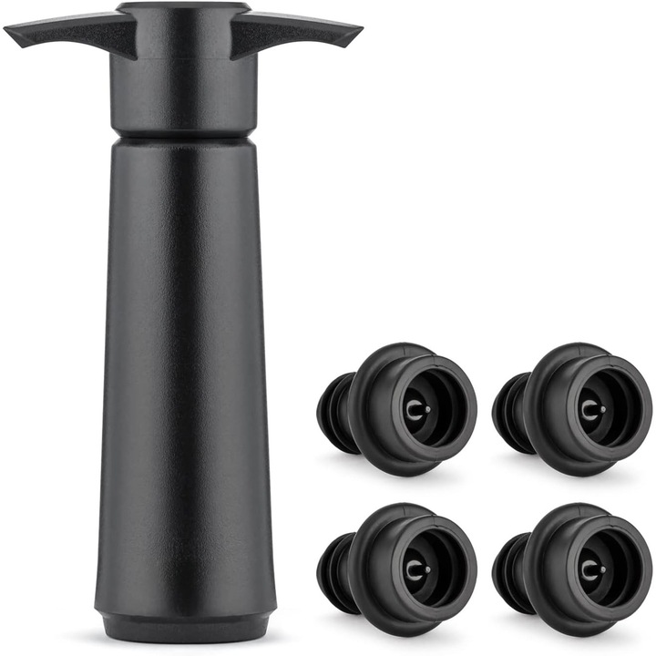 Borvákuumszivattyú készlet 4 db újrafelhasználható dugóval, 10 napig eltartható, fekete