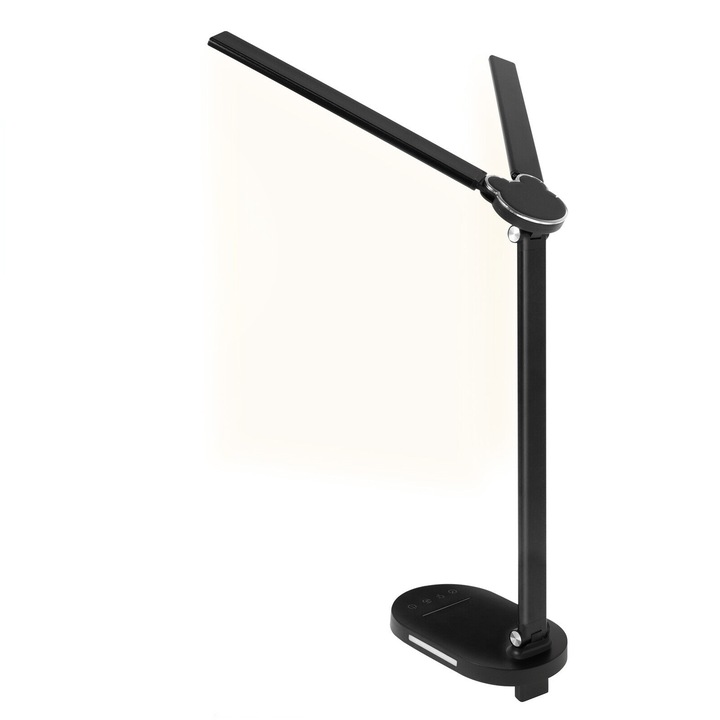LED настолна лампа, регулируема, сгъваема конструкция, 3 цветни температури 3000-6000k, 10 нива на яркост, сензорни контроли, включен комплект USB адаптер, за монитор и офис, работа и четене, черна