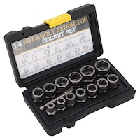 Set Extractoare Piulite si Suruburi, 14 bucati, Otel, Antiderapant, Argintiu