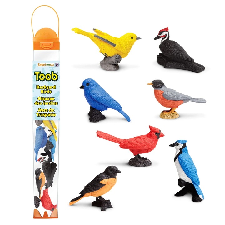 Set 7 figurine Safari Ltd., pasari din gradina, detalii realiste, 4x4x32,5cm