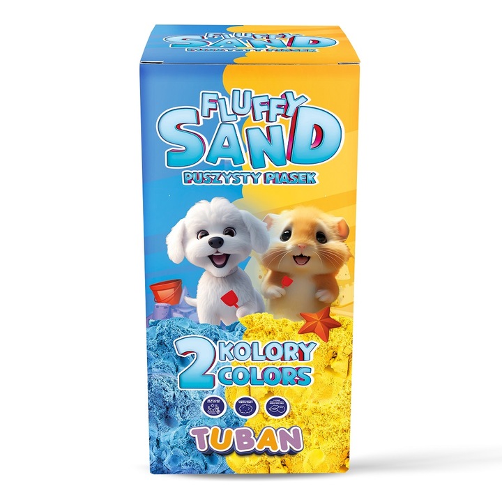 Комплект Tuban Fluffy Sand, кинетичен пясък, син и жълт, по 70гр., 3+ години, 7x15x7см