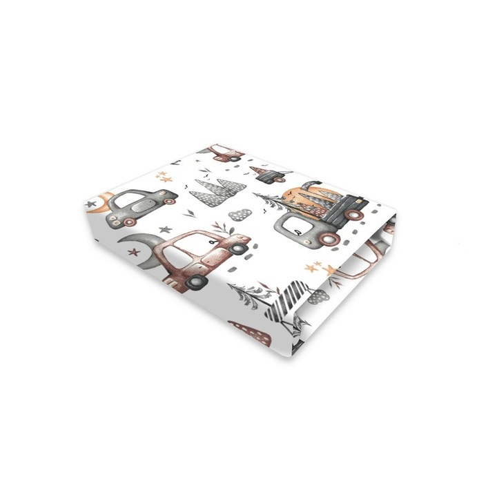 Cearceaf cu elastic, MimiNu, Pentru patut 140X70 cm, Din bumbac certificat Oeko Tex Standard 100, Design, Cars Grey