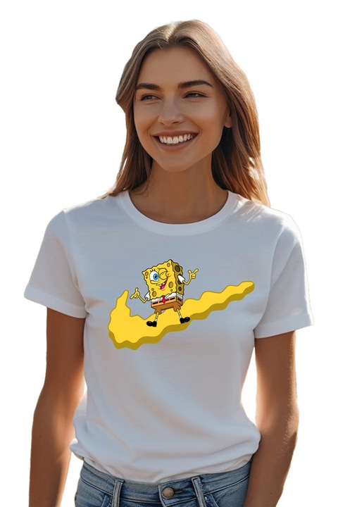Tricou dama personalizat Funny Spongebob, Alb