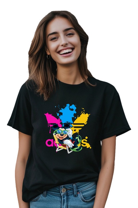 Tricou dama personalizat Cool Mickey Mouse Relaxing, Negru, L