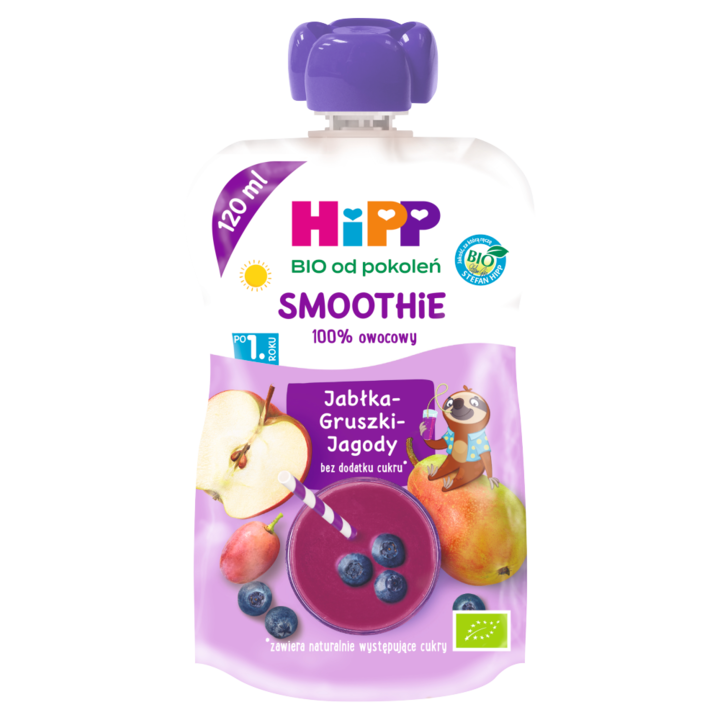 Mousse de fructe, Hipp, Cu mere, pere si afine, 1+, 120ml