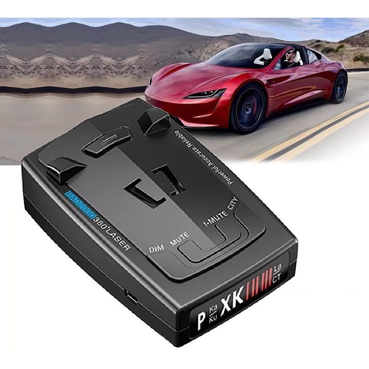 Radardetektor RAD2000, Excitat, 16 sáv, 360 fokos XK KA lézerérzékelés, LED képernyő, Minden típusú radarhoz és új radarpisztolyhoz, Tartozékok, Fekete