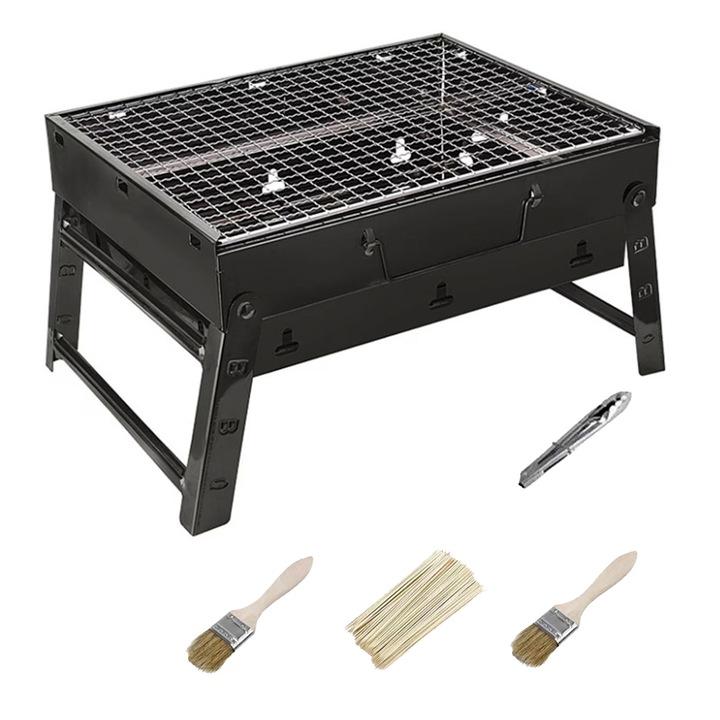 Скара на дървени въглища, правоъгълна, метал, 35 х 27 х 20 см, черен