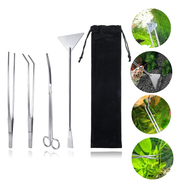 Kit instrumente curatare acvariu/terariu, Inox, Argintiu