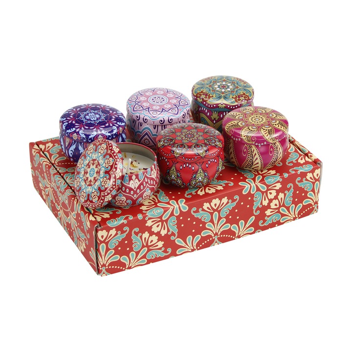 Комплект от 6 ароматерапевтични свещи, с натурален соев восък, Много ароматни, Време за горене до 12 часа за Коледа, Рожден ден, Годишнина, Сватбен домашен декор, Многоцветни