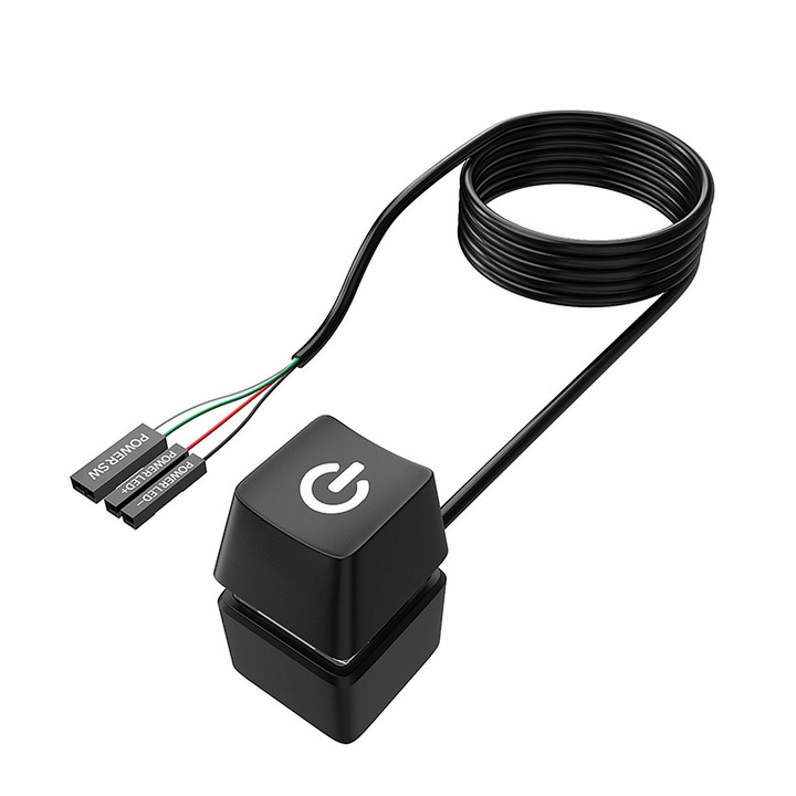 Бутон за включване/изключване на компютър, LED, 7 цвята, Stop-Start Desktop, гейминг, ABS, Черен