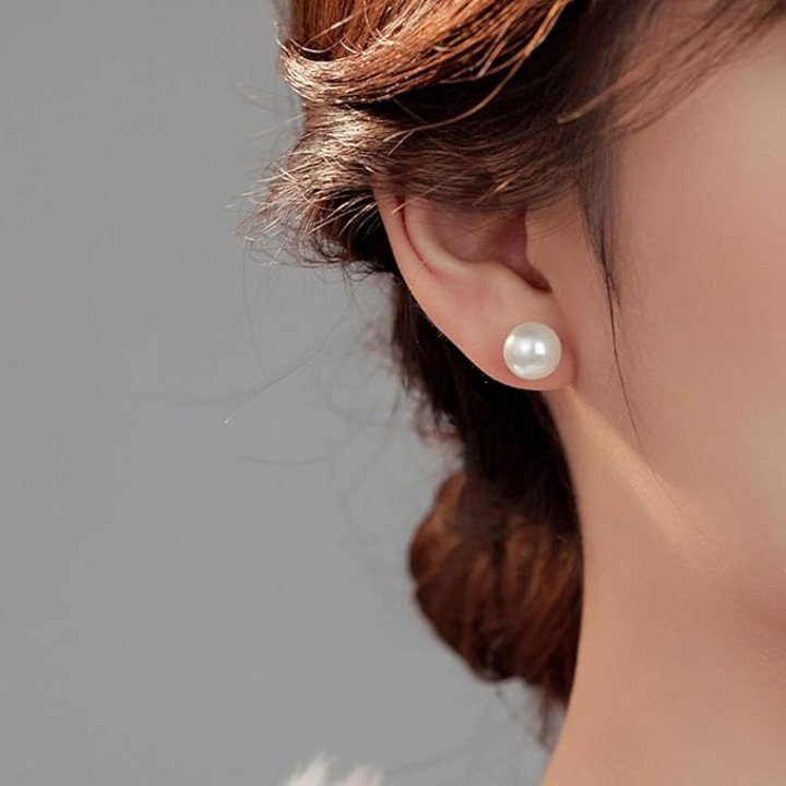 Cercei dama, Argint/Perle, 8 mm, Alb