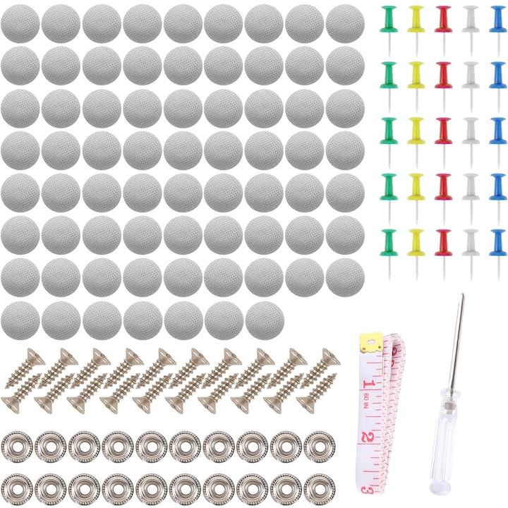 70 db-os autó tetőjavító kapocskészlet, Axroad Mall, Csavarhúzóval, Mérőszalag, Színes tűk, Korrózióálló, Az autó belső részének díszítésére, Fém, Szürke