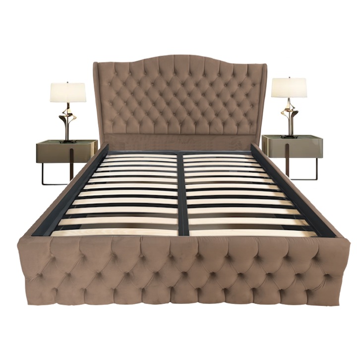 Pat tapitat Doha dublu, Maro, catifea, somiera rabatabila, spatiu depozitare, 180 x 200 cm