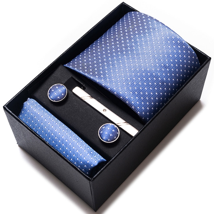 Cravata formala de afaceri de 8 cm pentru barbati, in cutie cadou, albastra