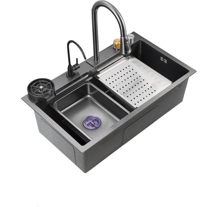 Chiuveta multifunctionala din otel inoxidabil cu accesorii incluse, dus extractabil robinet, dimensiune 800x450mm