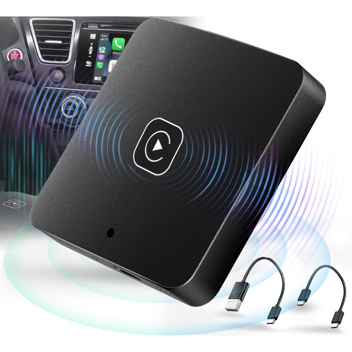 Vezeték nélküli adapter, EXCITAT, wifi 5 GHz, Apple Carplay kompatibilis, Plug and Play, autókhoz, fekete