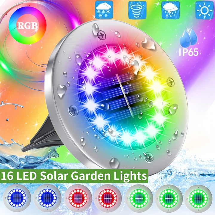 Set 8 lampi de sol cu incarcare solara, Excitat®, Proiector Stradal Solar, Lampa LED exterior, 3000K, Rezistent La Apa IP65 Si Interperii, Autonomie 18-22h, Ideal pentru Gradina, Terasa sau Exterior, 11.5×12.6cm, Culoare
