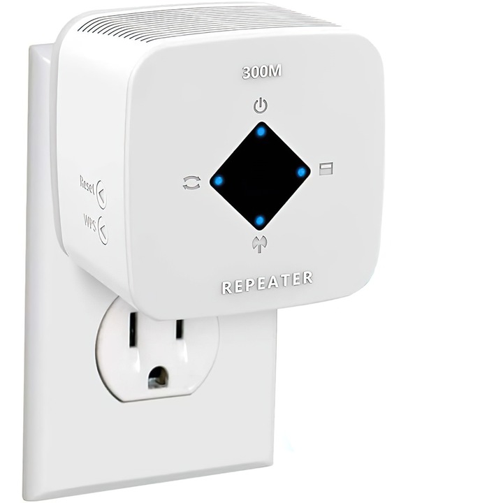 Excitat® мрежов усилвател на сигнала, предаване на WiFi повторител 300Mbps, 2,4GHz WLAN, WPS функция, бял