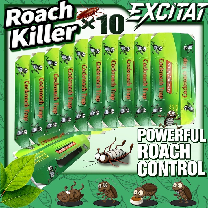 Set de 10 capcane pentru gandaci, Excitat®, sigur, non-toxic, portabil, verde