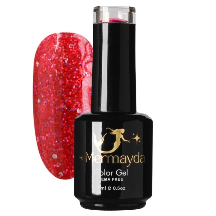 Полуперманентен лак за нокти, Hema Free, Mermayda ColorGel Monroe Party, Червен блясък, 15 ml